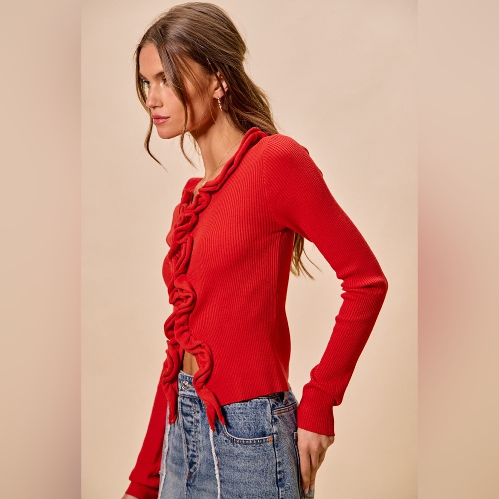 SO ME Cascade Ruffle Ribbed Sweater Cardgian🛍️ - Picture 8 of 8